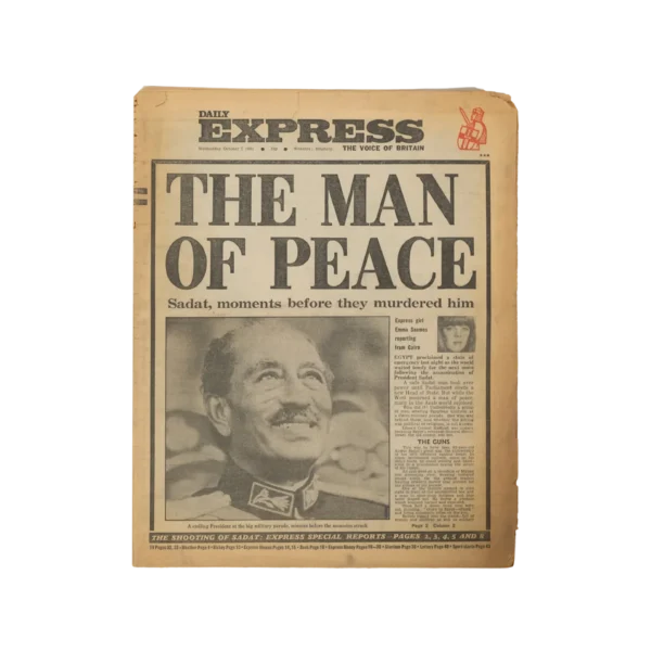 The Man of Peace Sadat Assassination Newspaper 1981