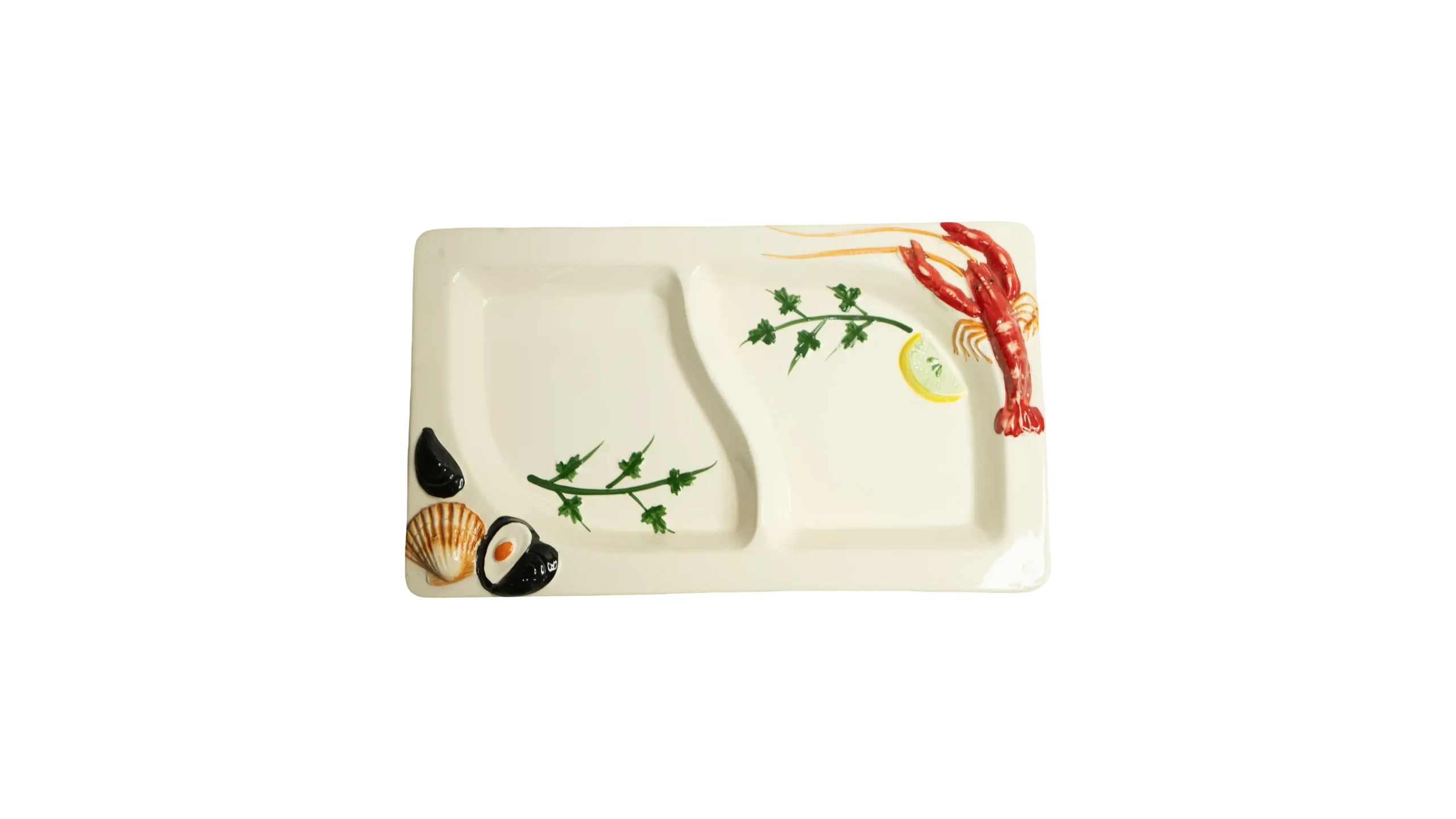 DSC08601 Majolica Ceramic Seafood Split Serving Platter - Image 1