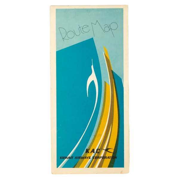 Kuwait Airways KAC Airline 70's Folding Network Route Map